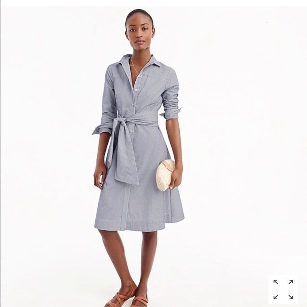 J. Crew Tie-waist shirtdress in stripe Navy & White MIDI H7791 Size 8